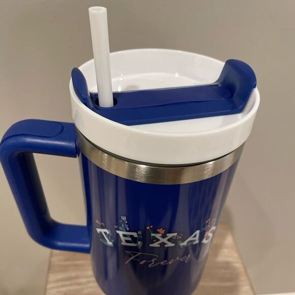 Texas Forever 40 Oz. Tumbler Cup From HEB NEW Blue Flowers Metal Insulated Drink - Picture 3 of 6